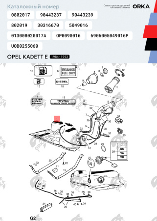 Топливный бак Opel Kadett E, 1984-1993 г.в. (антикоррозия)