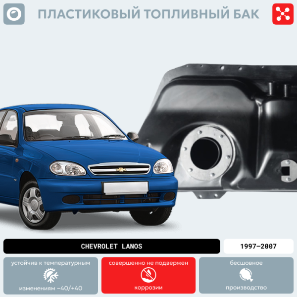 Пластиковый топливный бак Chevrolet Lanos, 1997-2007 г.в. (BP)